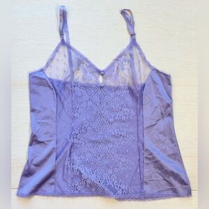 VTG Romantic Coquette Lavender Satin top Sheer Floral Lace & Button Detail Cami